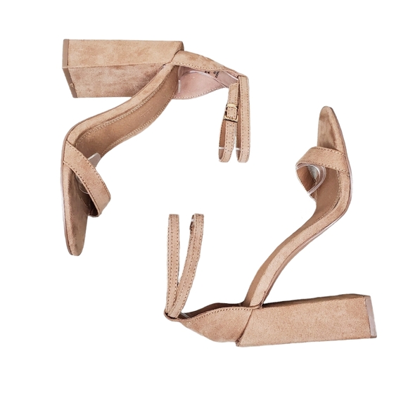 ASOS Womens Nude Faux Suede Ankle Strap Block Heel Sandals Size 4 - Picture 3 of 13